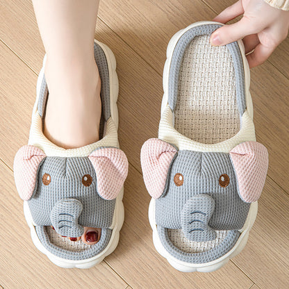 Couples Openings Open Toe Animal Linen Slippers